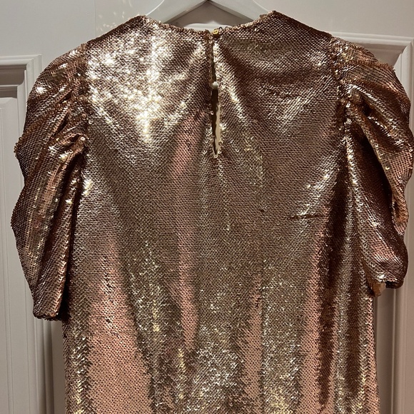 ULLA JOHNSON BLUSH PINK/GOLD SEQUIN PUFF SLEEVE BLOUSE - Picture 3 of 7
